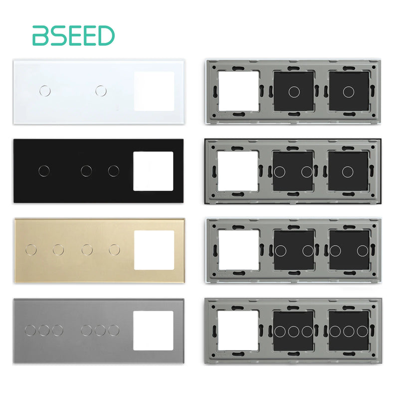 BSEED EU Standard Touch Light Switch Panel With Wall Socket Frames 228mm Metal Base Included Glass Frame Without Switch Part