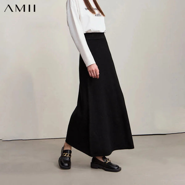 AMII Minimalist Long Skirt 2026 Winter New Solid Color A-Line Skirts For Women Loose Elegant Versatile Woman Clothes 12524049