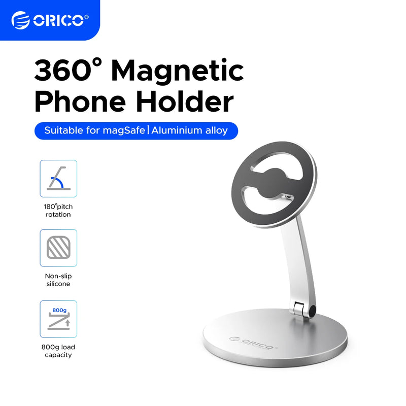 ORICO Magnetic Foldable Phone Stand with 360° Adjustable Strong Magnetic Panel for Office Study Entertainment and Travel