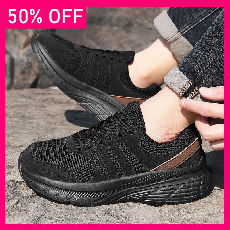 Men Sports Shoes Trendy Mesh Breathe Lace Up Outdoor Running Shoes New Soft Sole Shock-absorbing Comfort Versatile Tennis Shoes