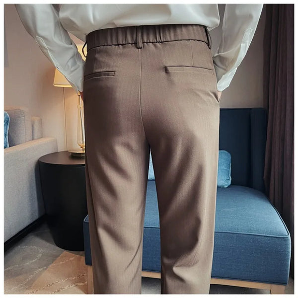 Men's Drapey Straight-Leg Dress Pants – Lightweight Pleated Trousers with Elastic Waist for Business & Casual Wear
