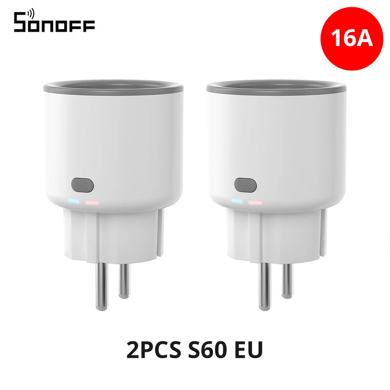 SONOFF S60 EU 16A IPlug Wi-Fi Smart Socket 1-5PCS Overload Protection Smart Scene Remote Control via EWeLink Alexa Google IFTTT
