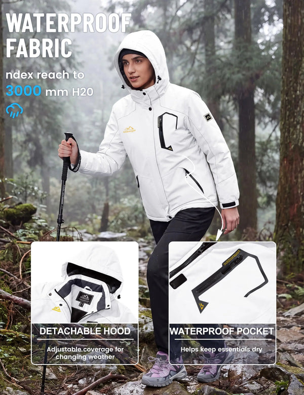 TACVASEN Women Winter Waterproof Ski Parka Jacket Thermal Fleece Windproof Casual Work Jacket Padded Snow Down Coat With Pockets