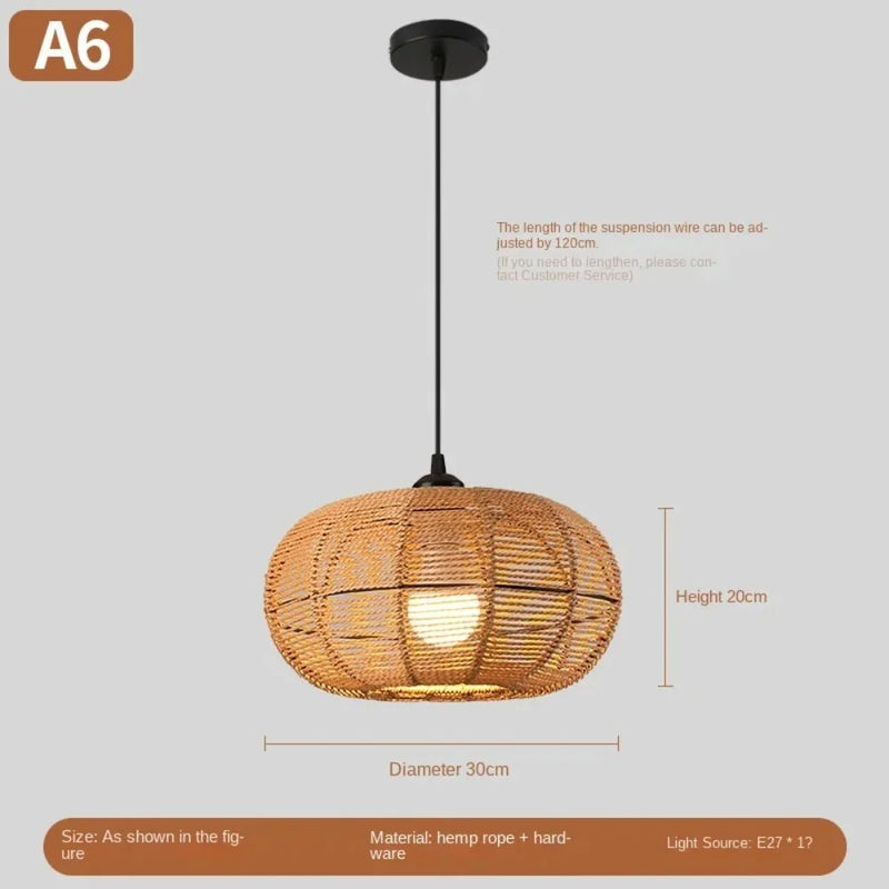 Wicker Lamp Creative Rattan Ceiling Light Chandelier Light for Teahouses Homestays Decorative Retro Pendant Light Fixture E27