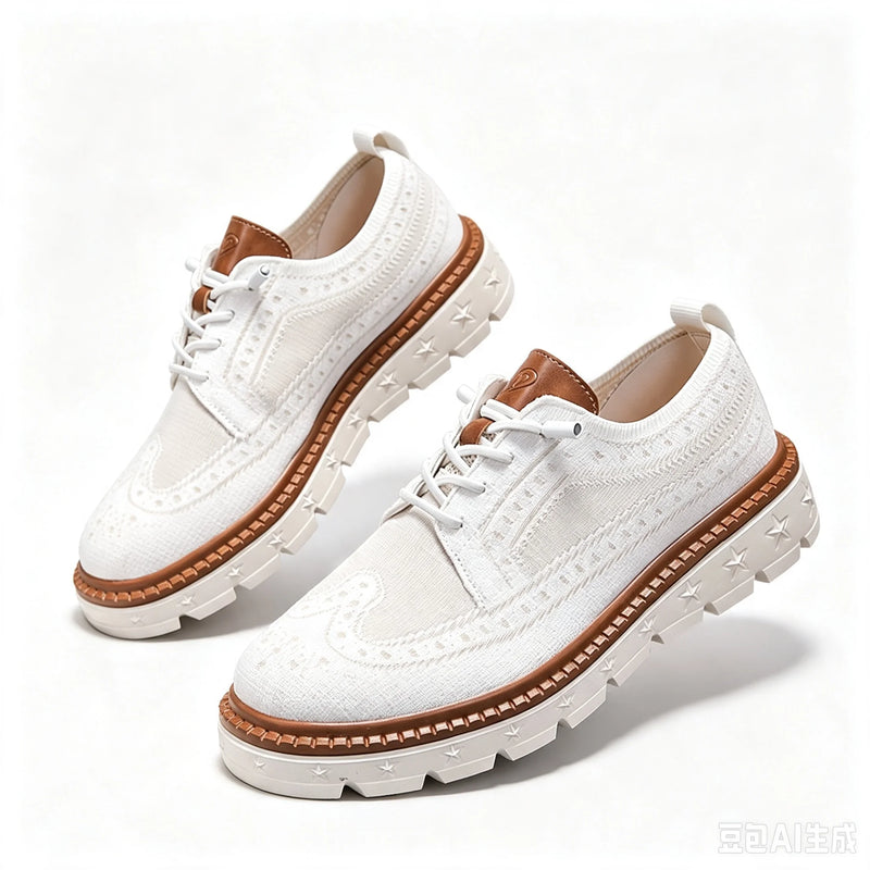 Plus Size 50 51 52 53 54 Men's Knit Upper Wingtip Brogue Casual Shoes Breathable Platform Walking Oxfords Lightweight Sneakers