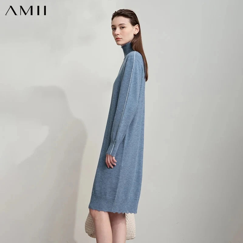 Amii Women Dress 2026 Autumn New Sweater Ladies Clothing Turtleneck Knitted Long-sleeved Loose Elegant Dresses for Woman12553016