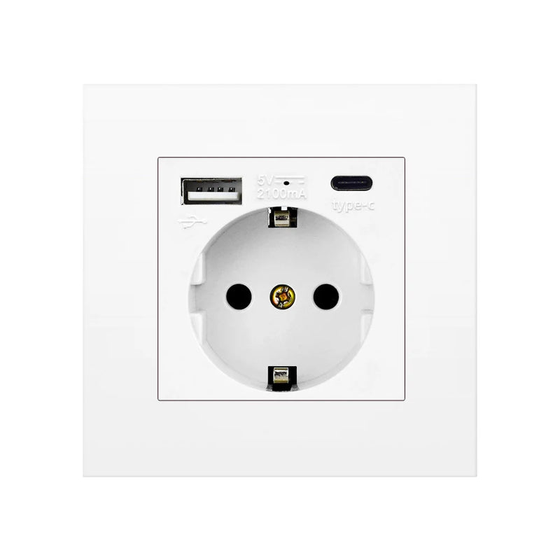Grey EU USB C Wall Socket, Type-C Port Wall Plug Adapter, 16A Power Socket with USB Phone Charging, Russian Kazakhstan Outlet