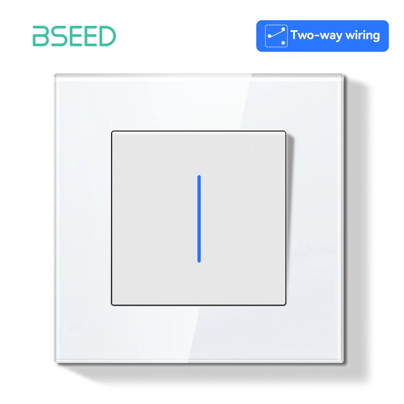 BSEED E Series Mechanical Button Switch 1/2Gang 2Way Wall Light Switch Glass Panel Switch With LED Indicator for Stairs 250V