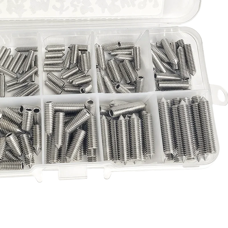 DIN914 304 -Stainless Steel Hex Socket Point Grub Screws M3 M4 M5 M6 M8 M10 Assortment Kit - High Hardness Fasteners Set