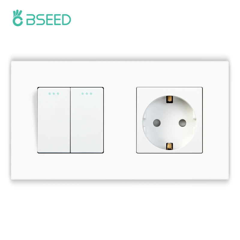 BSEED Mechanical Button Switch 1/2/3Gang 1Way Plus Wall Socket Power Outlets Plastic Panel Wall Light Switch On Off