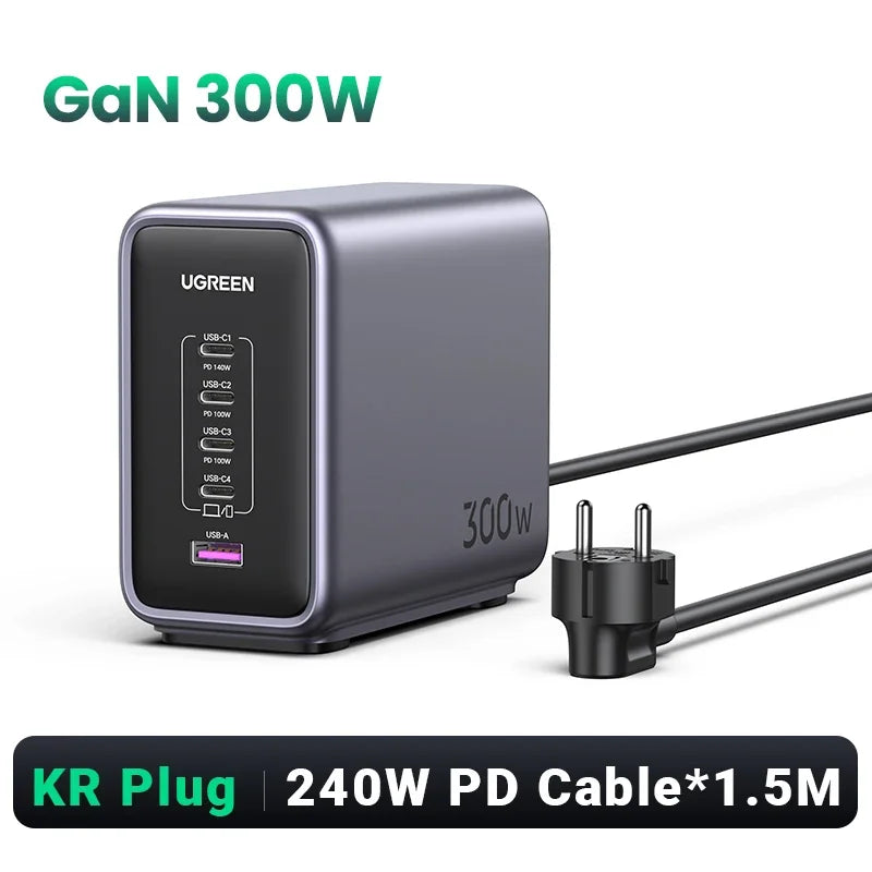 【Korean Plug】UGREEN 300W GaN Charger 5 IN 1 Desktop Charging Station PD3.1 Fast Charger for MacBook Pro iPad Tablet iPhone 18