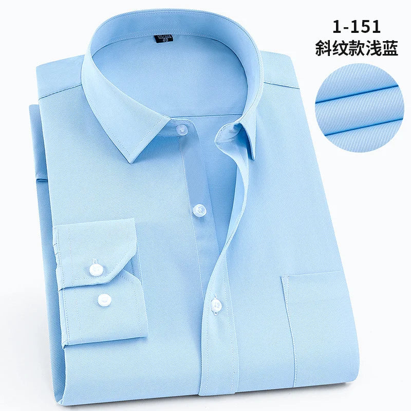 White Men Twill Long Sleeve Shirt,Single Breasted Lapel Asian Size Shirts,Wedding/Business/Office/Casual Tops Camisas,M-8XL 9XL