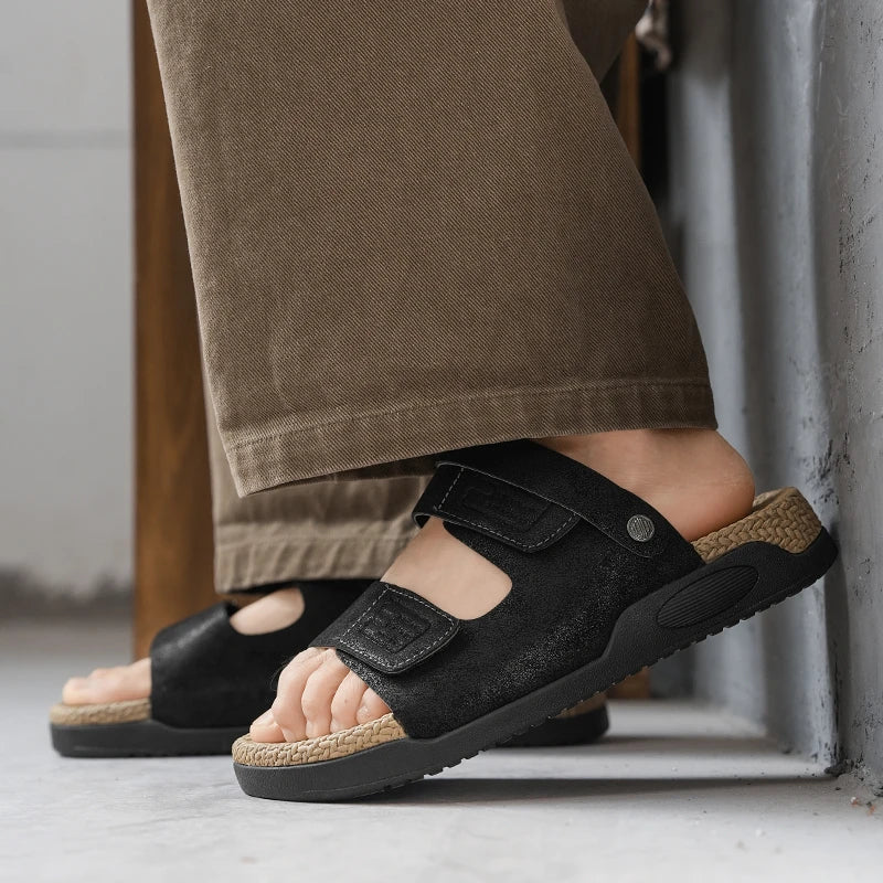 Men's Slides Cork Sandals Summer New Non-Slip Outdoor Comfort Fashion Soft-Sole Non-Slip Lightweight Casual Walking Beach Shoes