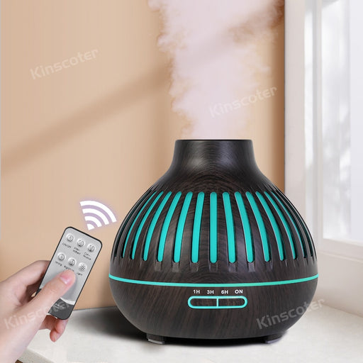 Aroma Essential Oil Diffuser 400ml Wood Grain Ultrasonic Cool Mist Whisper-Quiet Humidifier with Color LED Lights Changing Timer Dark Wood Grain