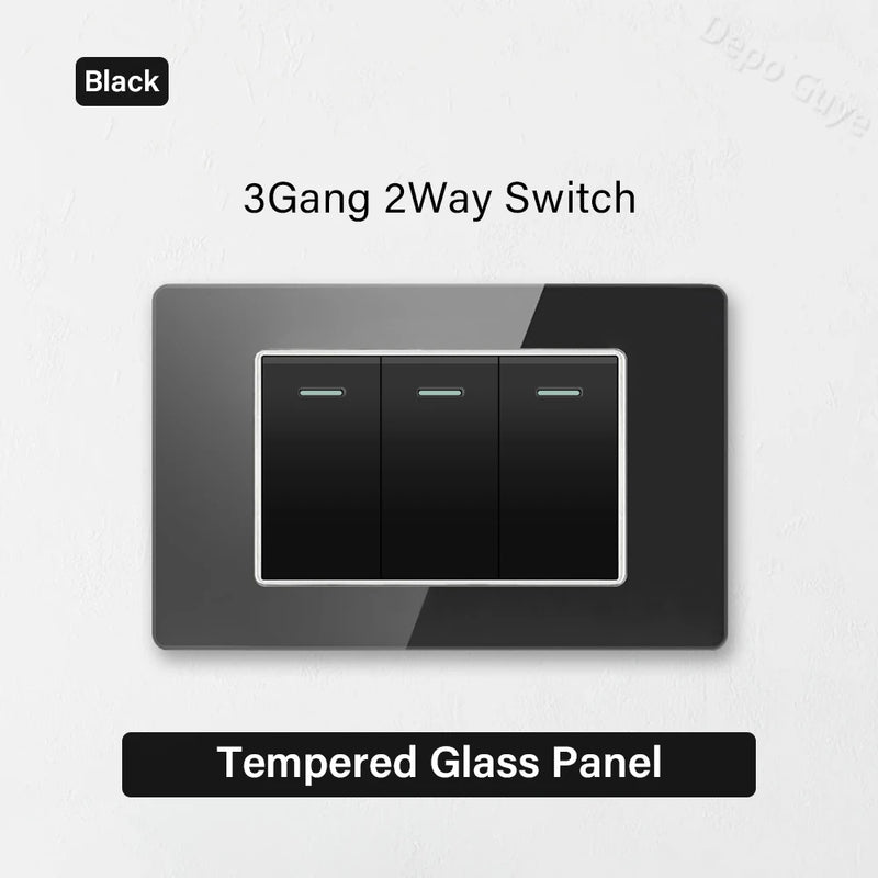 Type 118 Black Tempered Glass Panel EU Wall Light Switch,Europe Wall Socket With USB Type-c 18W Quick Charge Outlet 118*75mm