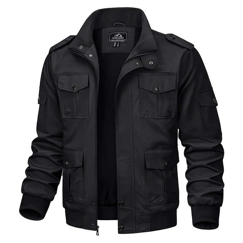 TACVASEN Retro Cargo Jacket Mens Full Zip Stand Collar Casual Cotton Jackets Spring Autumn Lightweight Working Jacket Outwear