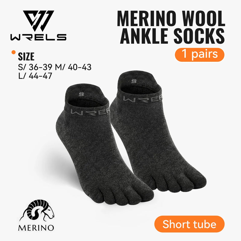 WRELS 1/2/3pairs Merino Wool Running Hiking Socks Wool Ankle Socks Moisture Wicking Breathable Anti-Blister 5 Toe No Show Socks