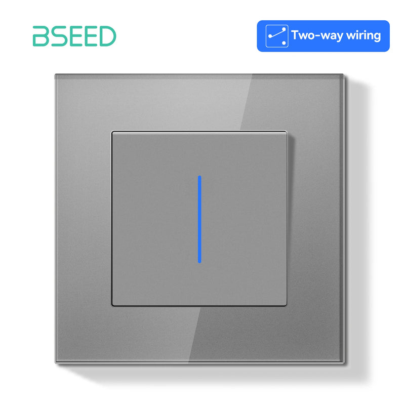 BSEED E Series Mechanical Button Switch 1/2Gang 2Way Wall Light Switch Glass Panel Switch With LED Indicator for Stairs 250V
