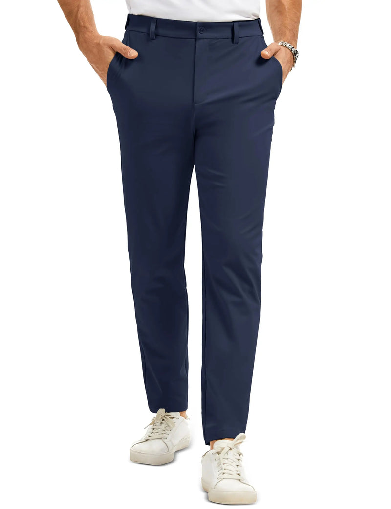 TACVASEN Men's Casual Pants Straight Legs Flat Front Pants Waterproof Stretch Waist Trousers for Golf Lightweight Work Pants