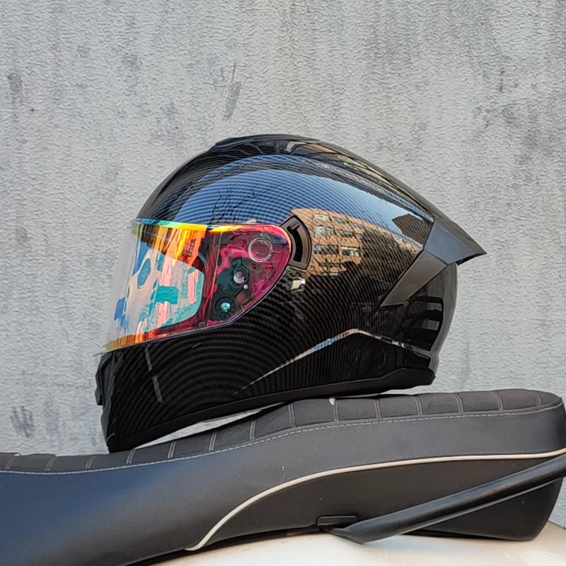 LVS Full Face Motorcycle Helmet with Dual Lens Stylish Fast Release Racing Helmet Moto DOT Approved