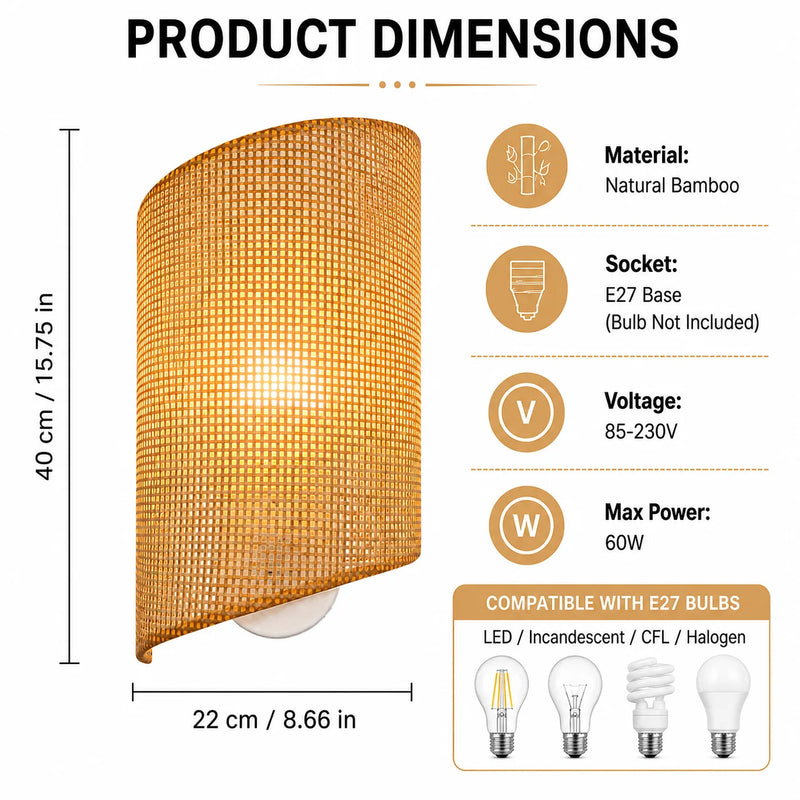JOYINLED Bamboo Wall Lamp Indoor Retro Wall Light Rattan E27 Handmade Vintage Lampshade Bamboo Lamp Living Room Bedroom 1/2PCS
