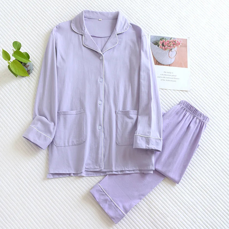 Casual Knitted Couple Long Sleeve Nightwear Suit Men's And Women's Sleepwear Home Clothes Spring Autumn Cotton Pajamas Set