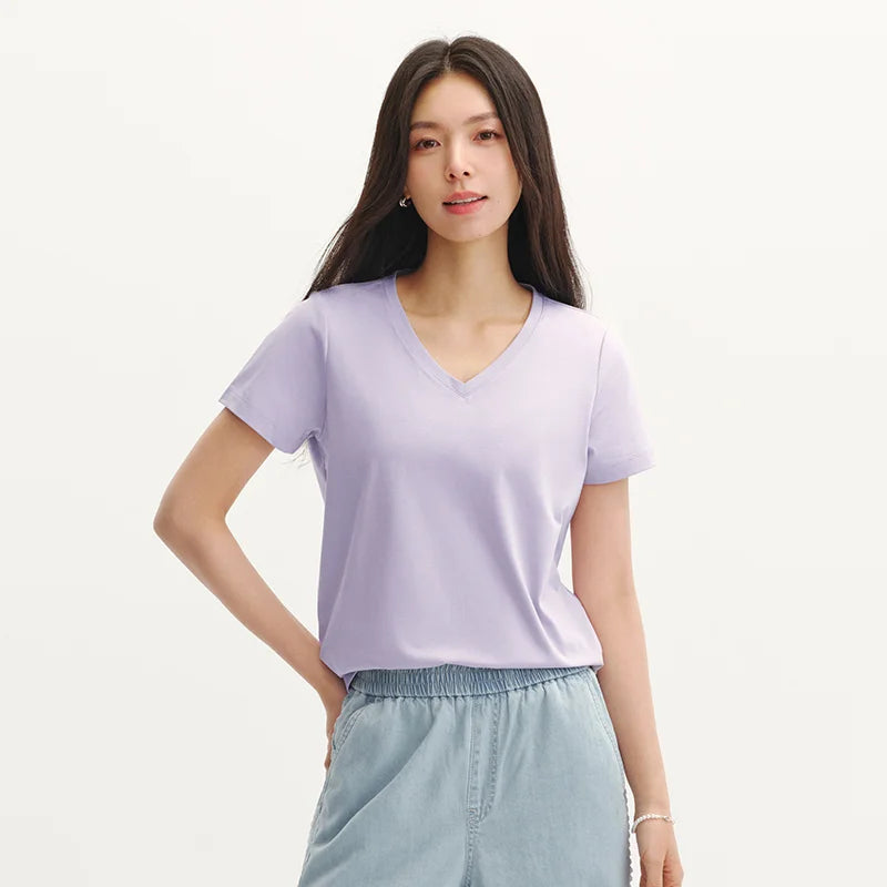 Semir Womens Tshirt 2026 Solid Color V Neck Regular Shoulder Moisture Wicking Quick Dry Antibacterial