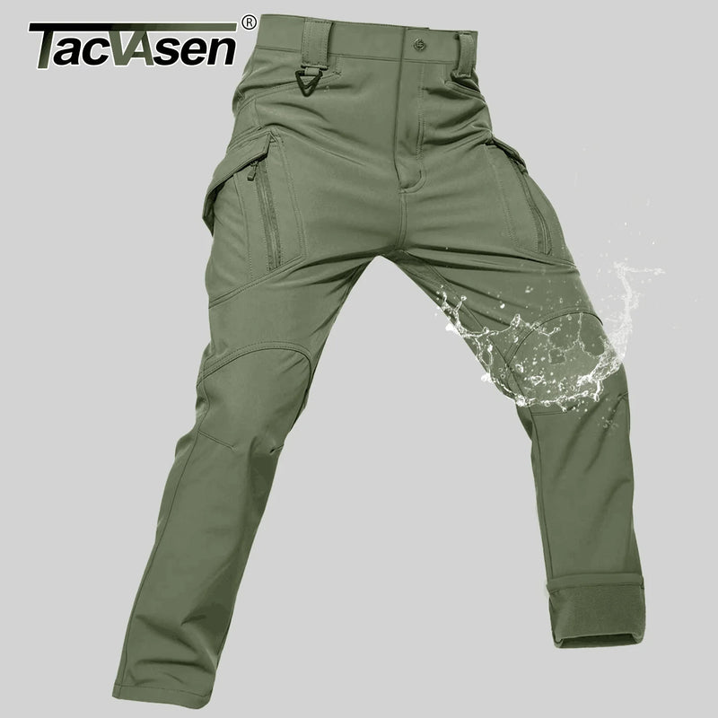 TACVASEN IX9 Winter Softshell Thermal Hiking Pants Work Pants Mens Fleece Cargo Pants Waterproof Warm Outdoor Male Trousers