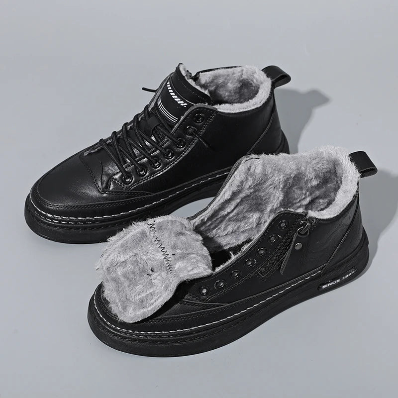 Men's boots autumn and winter new warm plush outdoor casual boots work boots fashion versatile soft soled comfort leather boots