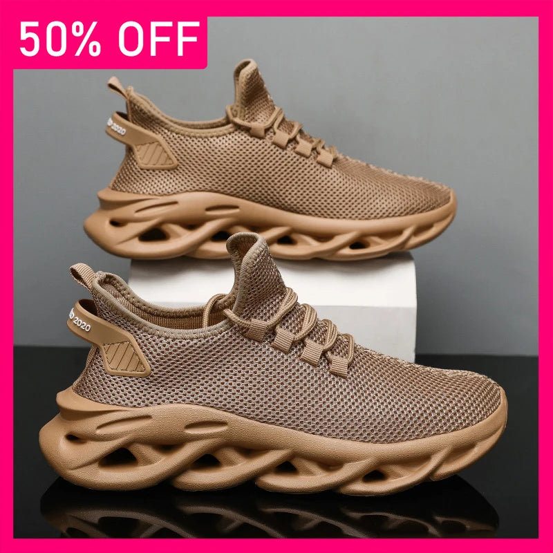Men Sports Shoes Fashionable Soft Summer Mesh Breathable Outdoor Fitness Shoes Thick Sole Rebound Comfortable Tennis Shoes Man