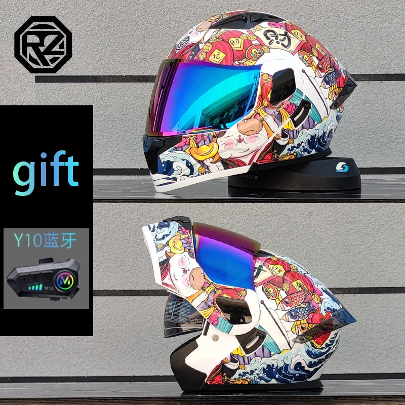 ORZ Motorcycle Helmet Modular Flip Helmet Dual Lens Full Helmet Comes with Bluetooth Earphones Model 103
