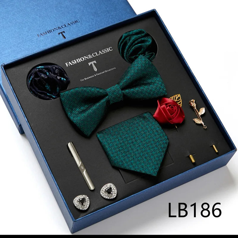 Men's Suit Dress Accessories (Tie + Bow Tie + Square Scarf + Tie Clip + Button + Metal Flower Brooch) 36 Colors To Choose From
