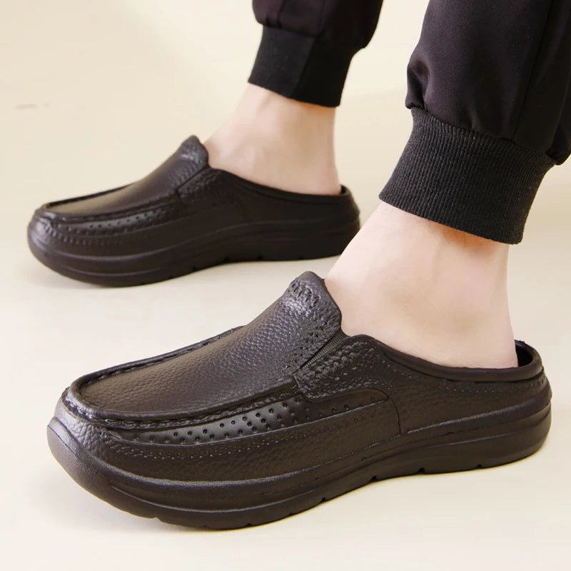 Men's shoes spring and summer new breathable waterproof non slip oil resistant soft soles fashion casual chef shoes driving shoe