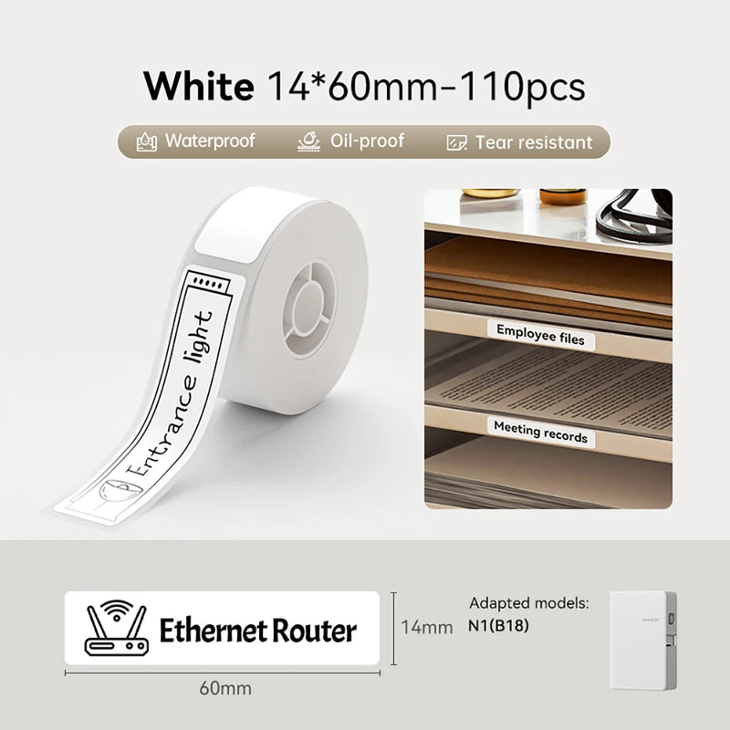 Niimbot N1/B18 PET Label Paper 2 Rolls Scratch-Resistant Tapes Carbon Ribbon Sticker Keep 8-10 Years For Portable Label Printer