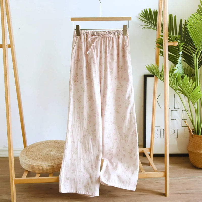 Women's Pajamas Pants Autumn Sleepwear Gauze Cotton Home Pants Comfortable Home Trousers Thin Sleep Bottoms Casual Homewear