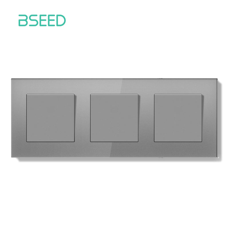 BSEED E Series Mechanical Button Switch 1/2Gang 1Way Double Light Switch Triple Toggle Switch Glass Panel Switch On Off 250V