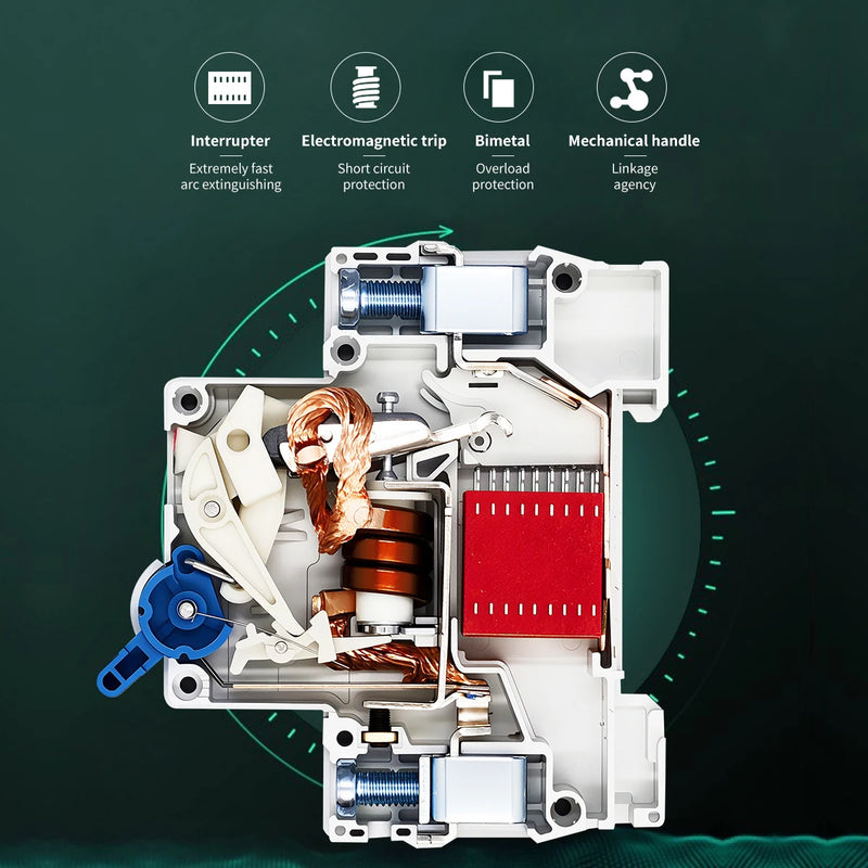 TOMZN 1P AC MCB TOB1-63H C Type AC 230/400V~ 50/60Hz Mini Circuit Breaker 3A 6A 10A 16A 20A 25A 32A 40A 50A 63A