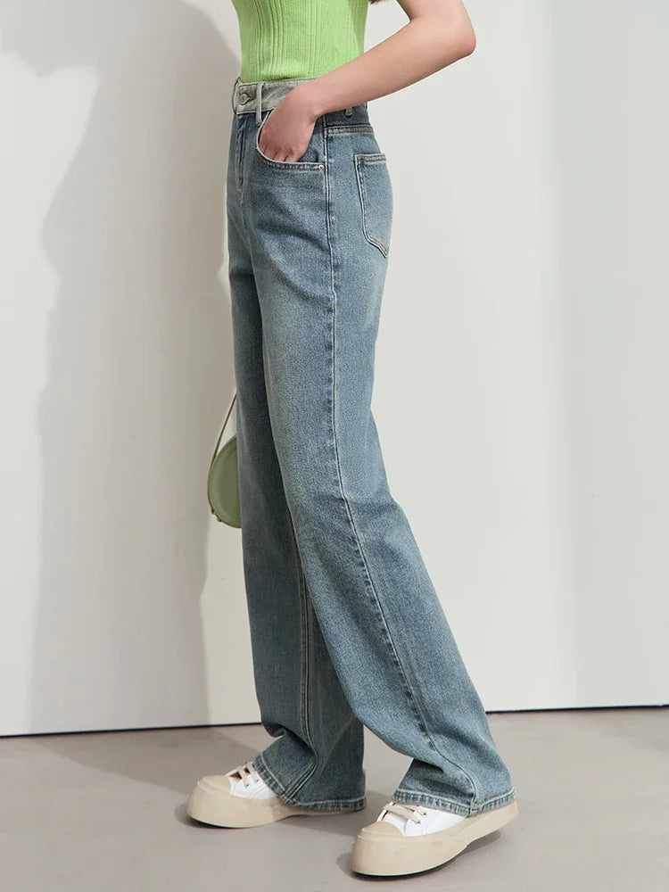 ខោខូវប៊យ Amii Minimalist Retro សម្រាប់នារី ខោ Denim ត្រង់ ម៉ូដថ្មី រដូវស្លឹកឈើជ្រុះ ខោធម្មតា ងាយស្រួលស្លៀក 12541001