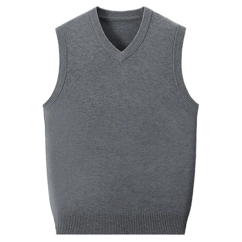V Neck Sleeveless Wool Knit Vest For Men Soft Handfeel Knitwear Business Formal Sweater Tank Top Autumn Layering Clothes