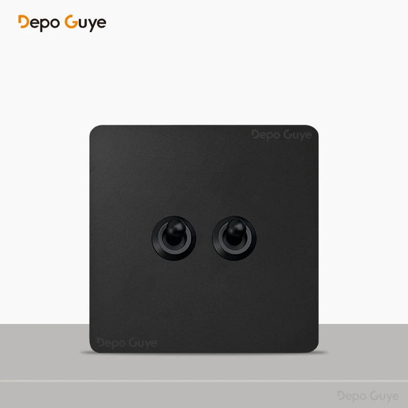 Retro Brass Lever Switch 1-4 Gang 2 Way Toggle Switch Panel Black EU RU FR Electrical Sockets And Switches USB Type-c Cat6 Rj45