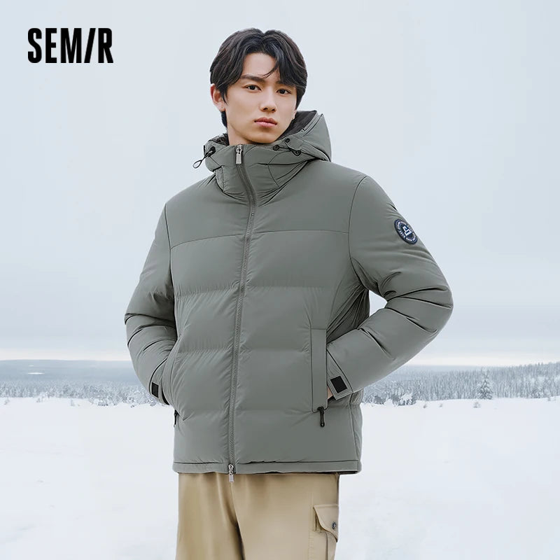 Semir Grey Duck Down Jacket Warm Windproof Men 2026 Winter Short Style Loose Fit Daily Wear Cold Weather Outerwear Coat