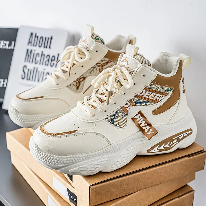 Mens Walking Shoes 2025 New High Top Thick Sole Anti Slip Comfortable Outdoor Casual Sneakers Trendy Skateboard Shoes for Men