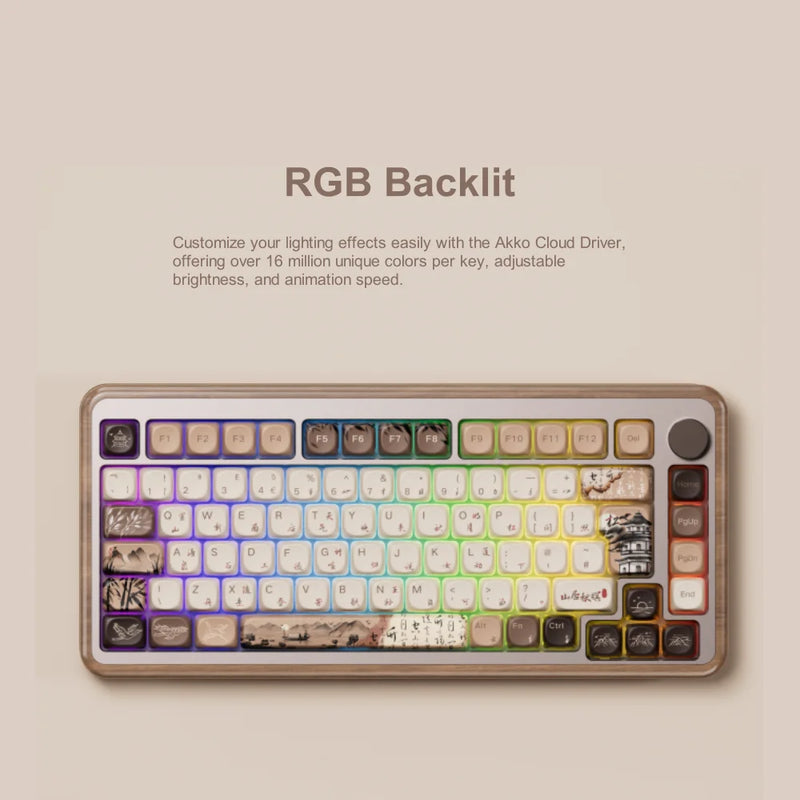 Akko MU02 75% Mountain Seclusion Wooden Mechanical Gaming Keyboard VIA ISO DE/UK RGB Hot Swap BT5.0/2.4G Wireless &Type-C Wired