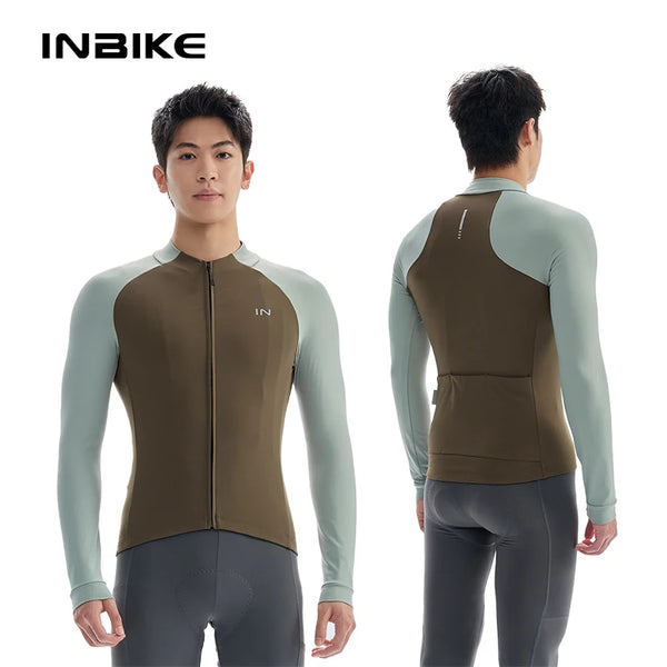 INBIKE Men's Winter Fleece Cycling Jersey Thermal Long Sleeve Road Cycling Top Clothing with Pockets Bike Riding Jersey 5-15°C