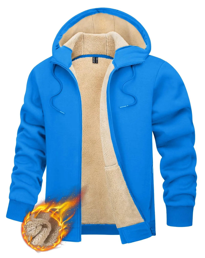 TACVASEN Fleece Lining Winter Hoodie Mens Sherpa Jackets Windproof Full Zip Warm Coats Climbing Hooded Casual Outwear Sportswear