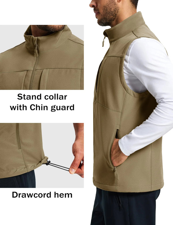 TACVASEN Mens Winter Warm Fleece Vest Jacket Multi Pockets Softshell Sleeveles Coats Waterproof Breathable Outdoor Outwear