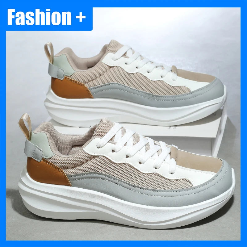 Unisex Sports Shoes Trendy Mesh Breathe Lightweight Versatile Outdoor Running Shoes Thick Sole Anti Slip Wide Last Fitness Shoes
