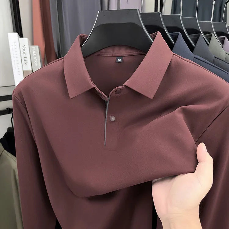 Men's Premium Polo Shirt – Soft Brushed Cotton Blend, Color-Blocked Placket, 4-Way Stretch, Anti-Pilling, No Iron