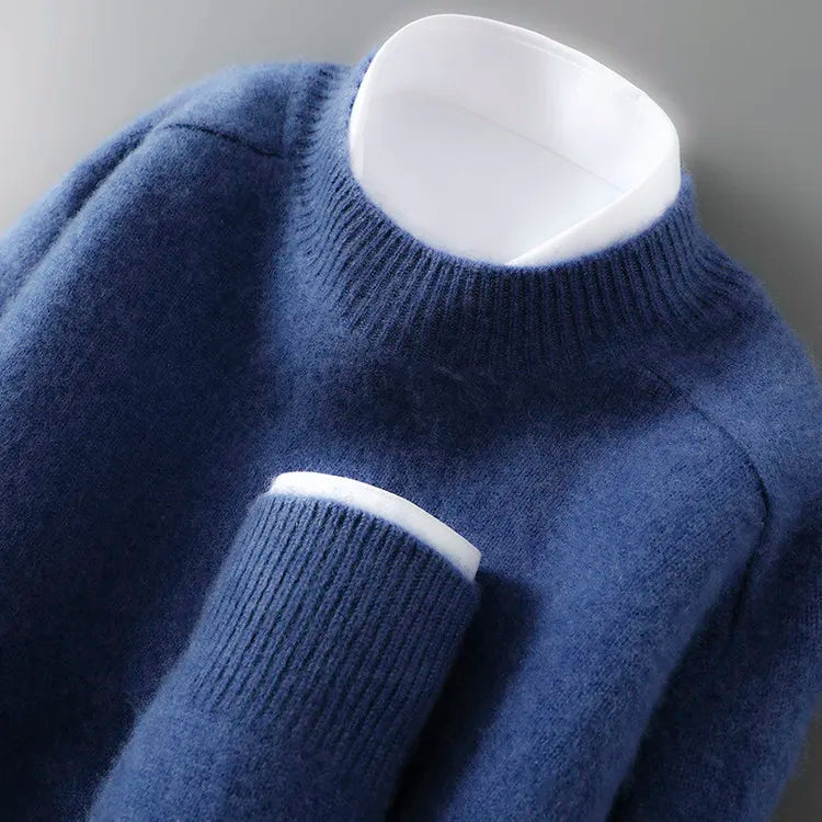 100% Australian Wool Men's New Half Turtleneck Sweater, Flat Seven-Needle Thickened Saddle Shoulder Half High Pullover