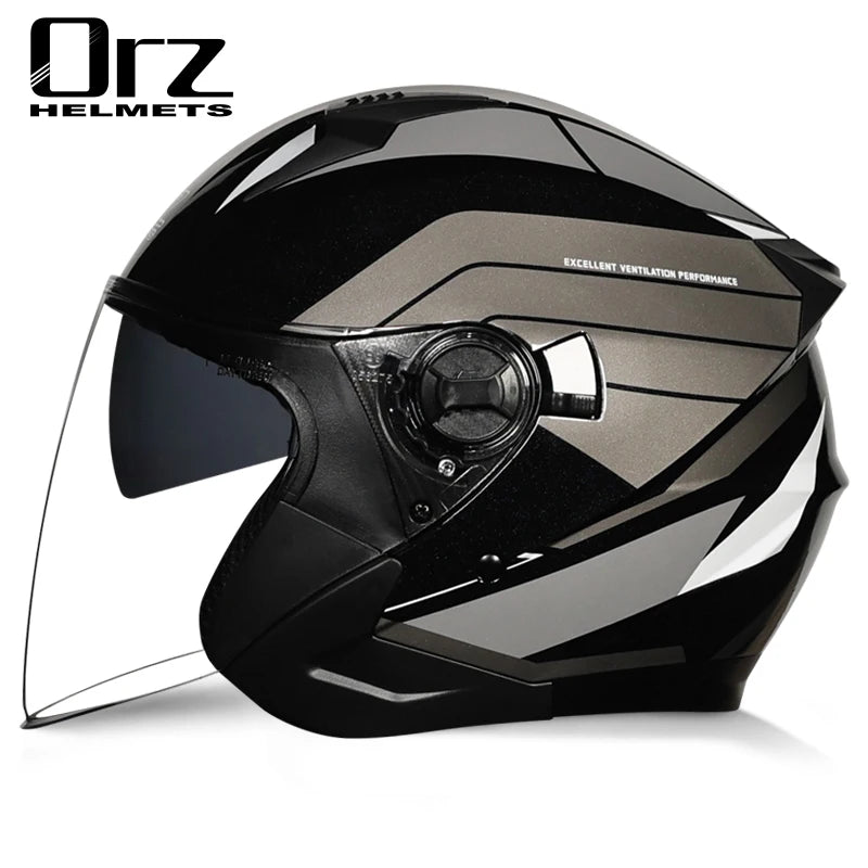 ORZ motorcycle helmet, half face, double mirror, all season men's and women's fashion, half helmet, all season universal